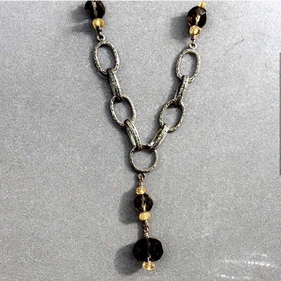 Silpada Vintage Smoky Quartz Citrine Beaded Oxydized Sterling Silver Necklace - Picture 9 of 9